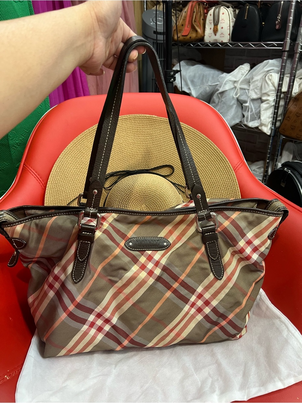 Authentic Burberry Blue Label Nova Check Nylon Tote Bag